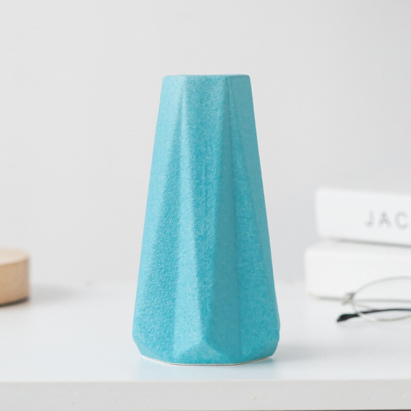 Keramisk vase boligindretning groft keramik diamant origami bred mund morandi enkel moderne stue tv skab sort blå: Mørkeblå