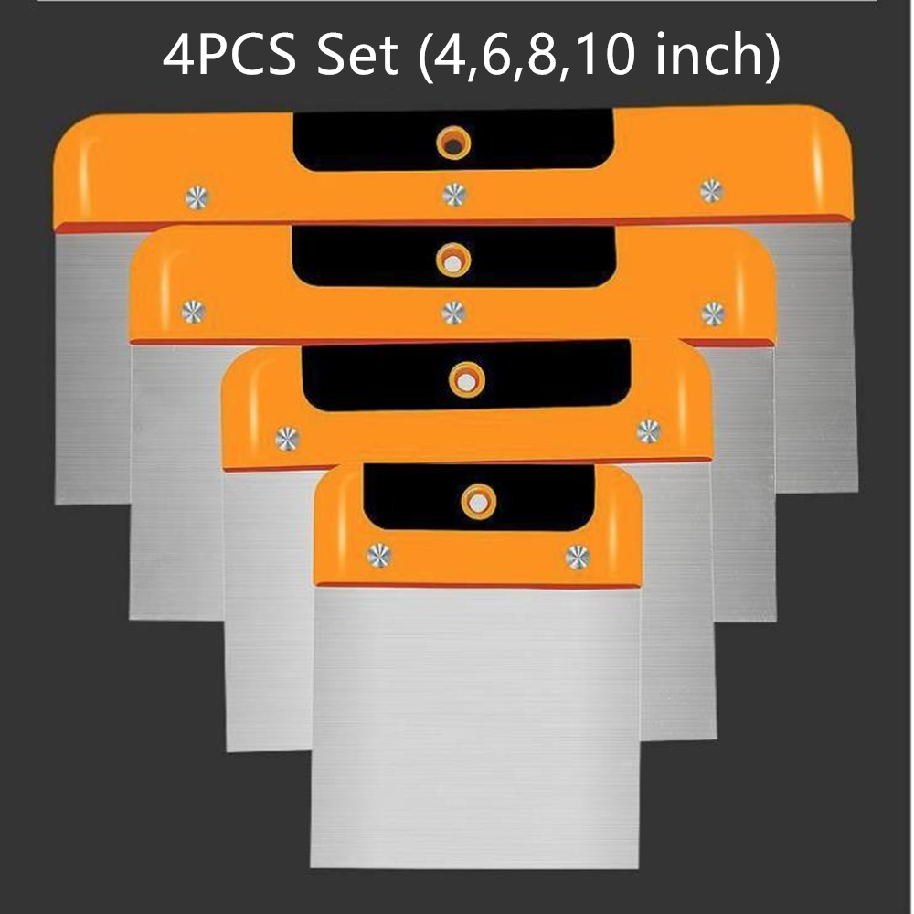 4/6/8/10inch Stainless Steel Putty Knife Scraper Wall Scraping Shovel Plastering Trowel Hand Tool Construction Tools: 4PCS Set 4 size