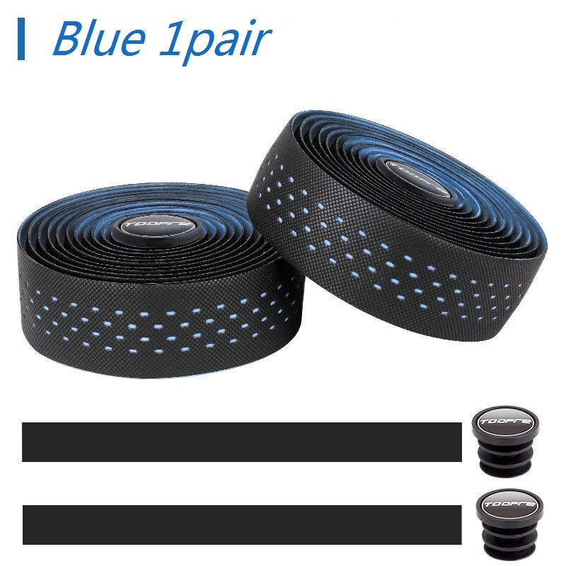 TOOPRE road handlebar strap bicycle strap non-slip breathable sweat-absorbing silicone curved perforated handlebar strap: Blue 1pair