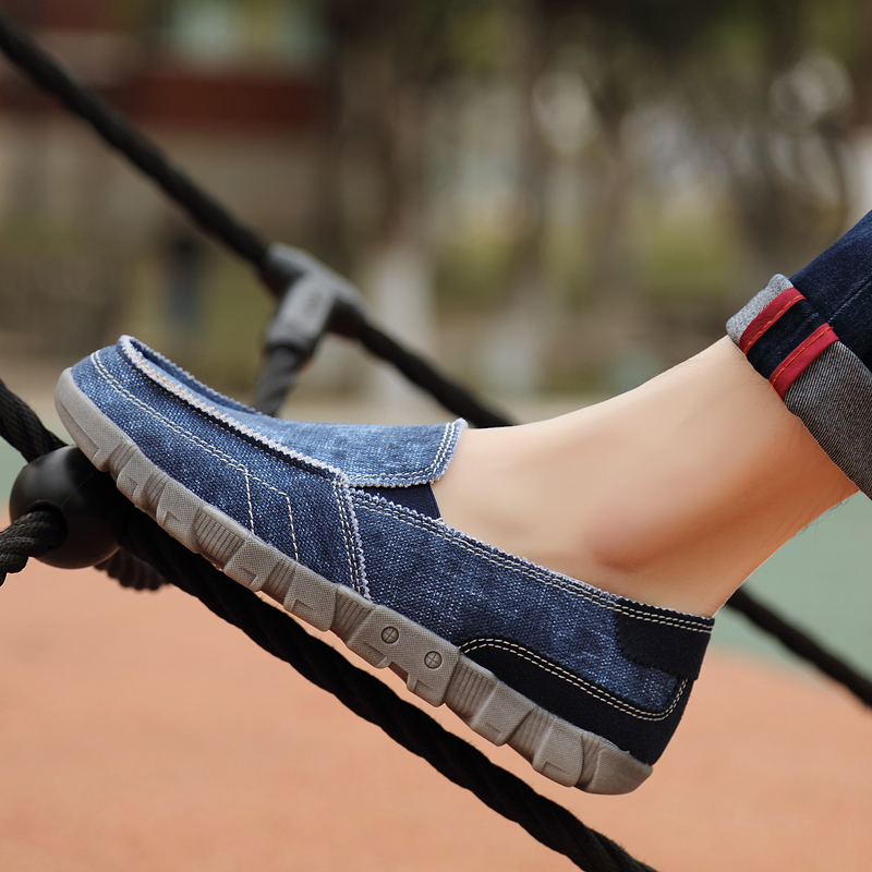 Płócienne buty męskie letnie oddychające Slip On Vintage męskie mokasyny moda codzienna męskie espadryle męskie buty jeansowe duże rozmiary