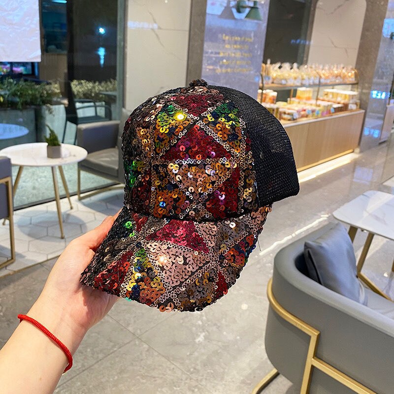 Damen-sonnenhut, sommerliche paillettenkappe, atmungsaktive koreanische Gittergewebe-baseballkappe, Ideal für ausflüge und Einkaufen, sonnenschutz: Weiß