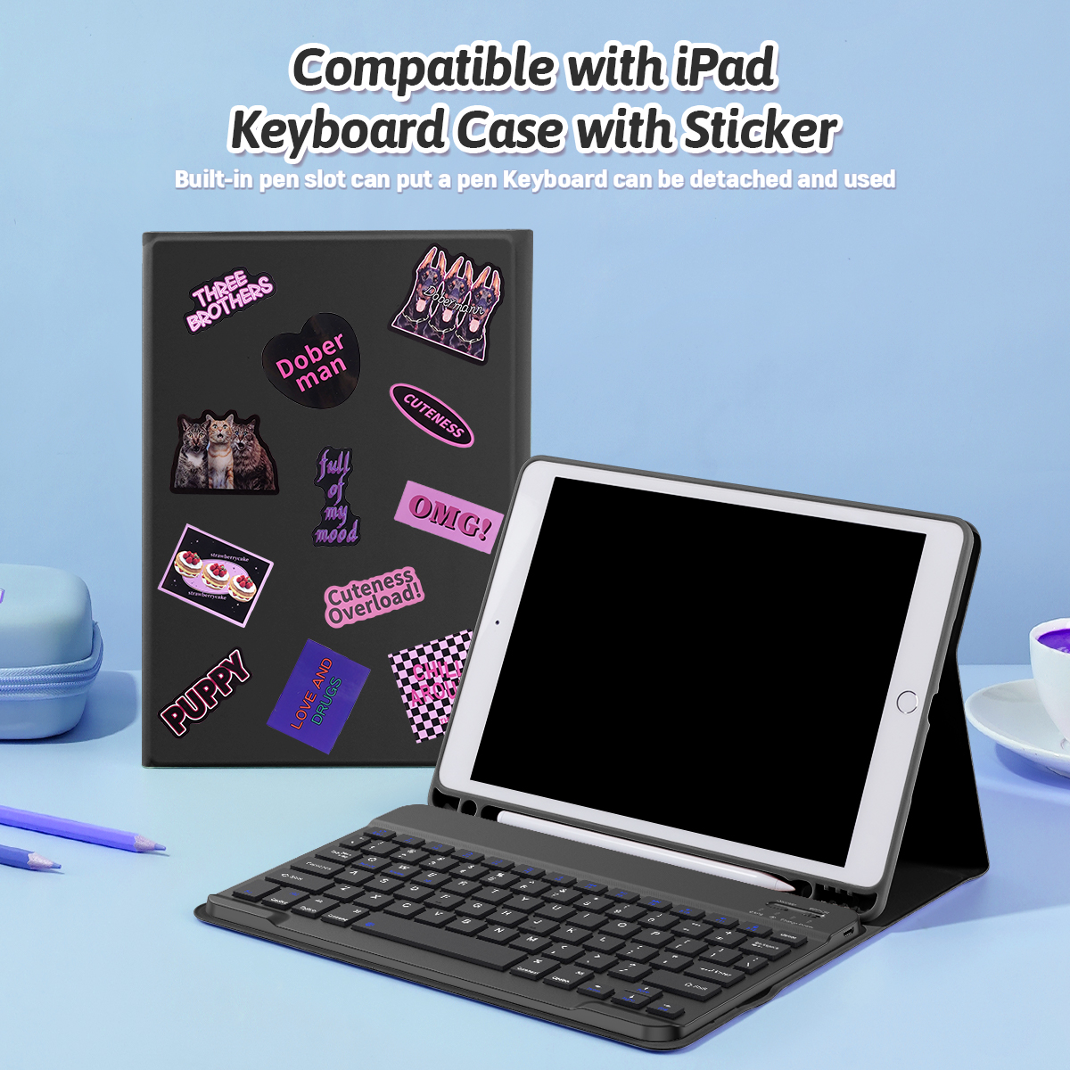 Keyboard Case for iPad 10.2" 9th 8th 7th Generation, with Detachable Keyboard and Pencil Holder, for iPad Air4/5 10.9in Cover: TEN / PURPLE