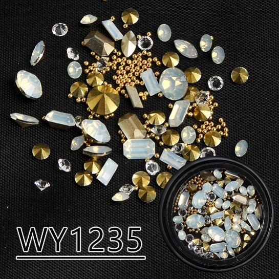 ELESSICAL Mixed Shape Opal Nail Resin Rhinestones Gems 3D Tip Drill Copper Nail Charm Beads Studs Manicure Nails Art Decorations: WY1235