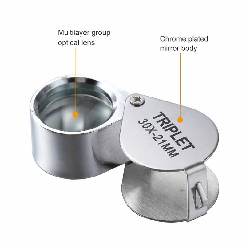 Metal Jewelry Magnifying Glass Jewelers Eye Tool Jewellery Folding Loupe Glass Lens Magnifying Triplet Glass Jewelry Diamond