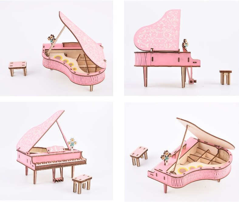 3D Houten Puzzel Educatief Speelgoed Diy Lasersnijden Multicolour Hout Ambacht Kits Montage Model Muziek Piano Voor Kids