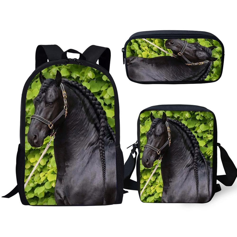 3 stuks/set met een mooi fries paard print patroon schooltas voor jongens tienermeisjes rugzakken kinderen studenten reistas