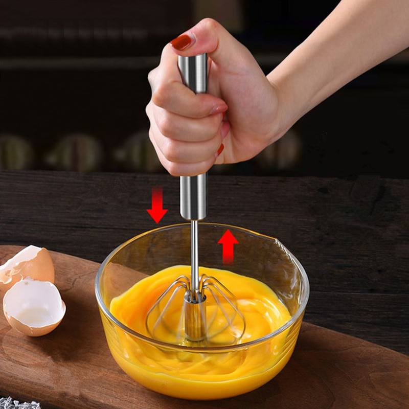 Bagning tilbehør halvautomatisk ægvisp rustfrit stål ægpisker manuel håndblander selvdrejende ægrører køkkenredskaber