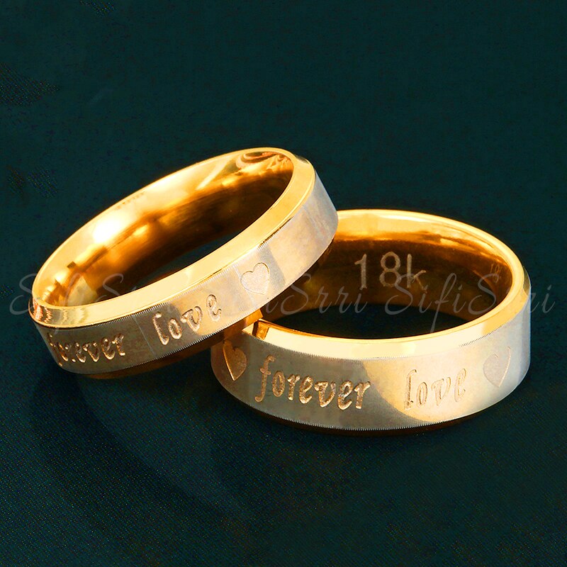 1 Pcs Rvs Heart Forever Love Gegraveerd Paar Ringen Vrouwen Mannen Gold Engagement Paar Set Ring Promise Sieraden