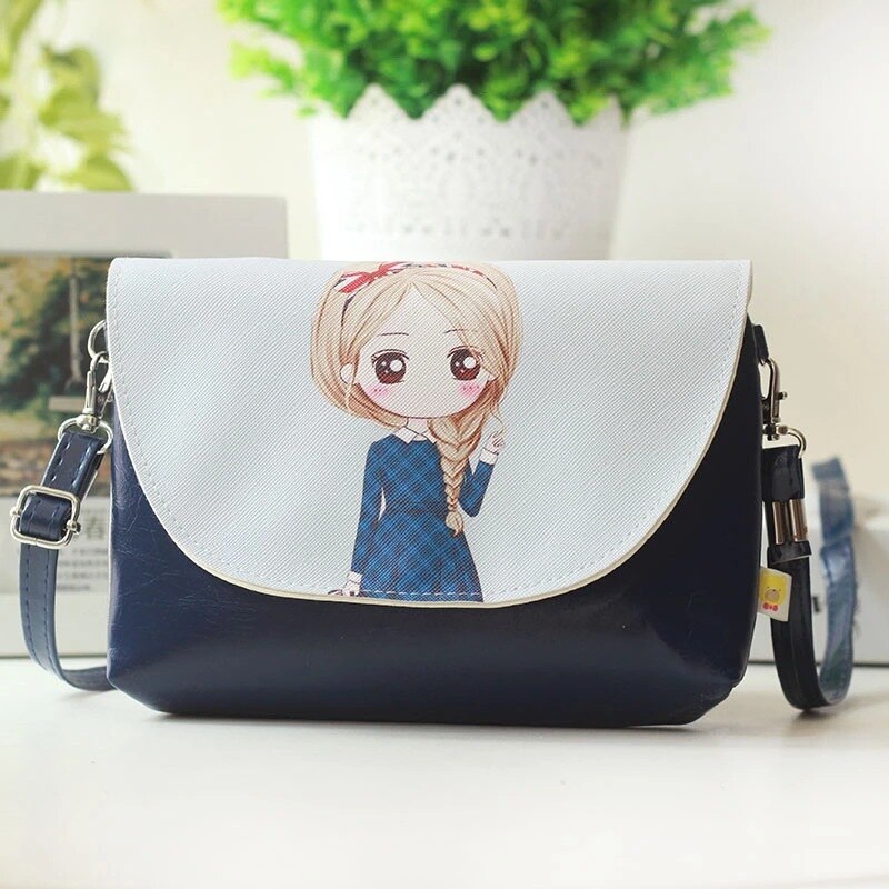 Korean Style Cartoon Cute Girl Pu Leather Cross-Body Phone Crossbody Bag Mini Hanging Neck Bag WonDo