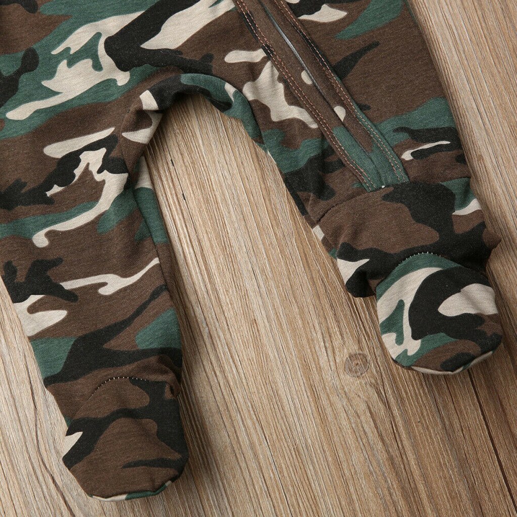 Newborn Baby Girls Boys Camouflage Romper Infant Cute Zipper Casual Jumpsuit Hairband Hat Set Toddler Long Sleeve Cotton Clothes