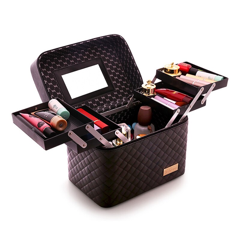 Professionele Make-Up Cosmetische Tas Koffers Multi Verdiepingen Draagbare Vrouwen Make-Up Bag Case Voor Cosmetica: style 2 black