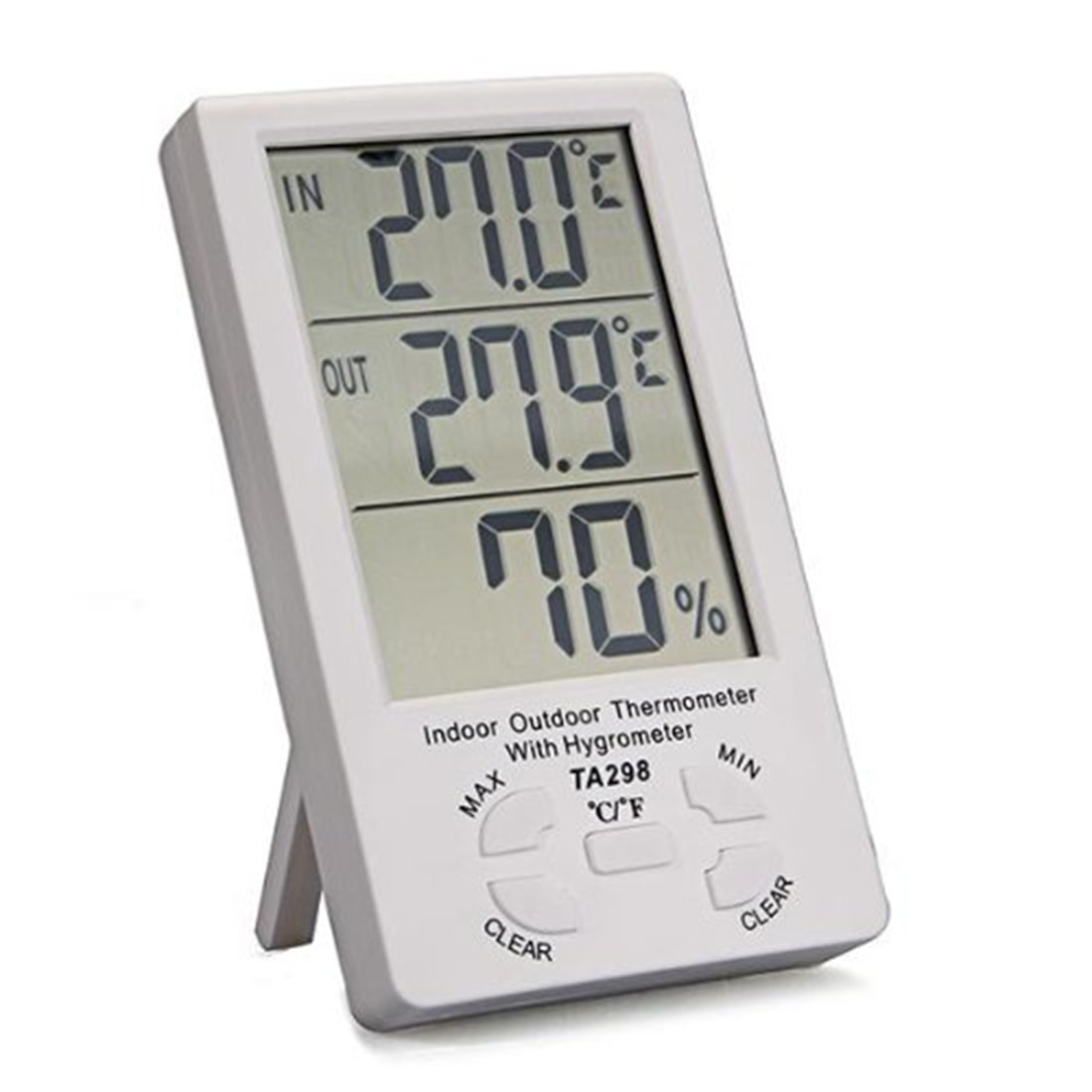 Thermometer Hygrometer Hout Lcd Digitale Hygrometer Vochtigheid Thermometer Temperatuur Meter Met Klok In/Outdoor
