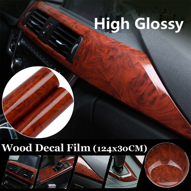High Glossy Wood Grain Vinyl Sticker Decal Car Internal Self Adhesive DIY Film