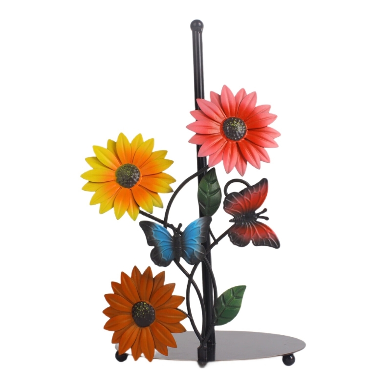 Countertop Paper Towel Holder Kitchen Roll Paper Stand Flowers Christmas Iron Napkin Stand Vertical Tissue Holder: light yellow