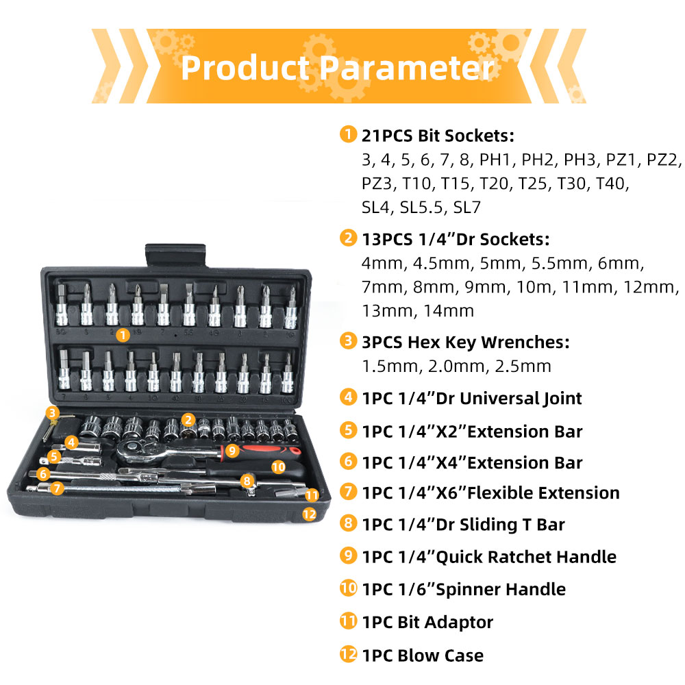 46 PCs Set Wrench Hand Tool Set Car Repair Tool Kit Set Home Mechanical Tools Ratchet Torque Wrench Socket Garage Tools Box Set