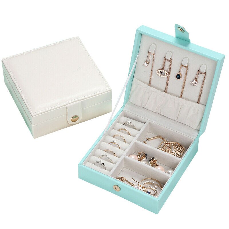 Koreanischen Stil Frische Und Einfache Mädchen Ohrringe Platte Schmuck Box Protable Leder Ohrringe Ring Multi-funktion Schmuck Lagerung Box