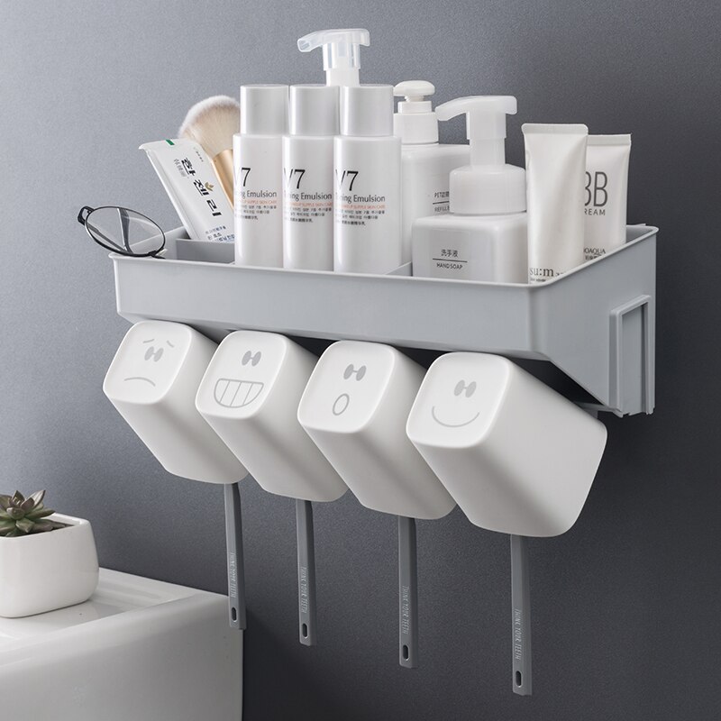 Badkamer Tandenborstel Beker Rack Muur Opknoping wc Mond Cup Set Gratis Punch Eenvoudige Borstel bekerhouder wx7170925: 4 cups