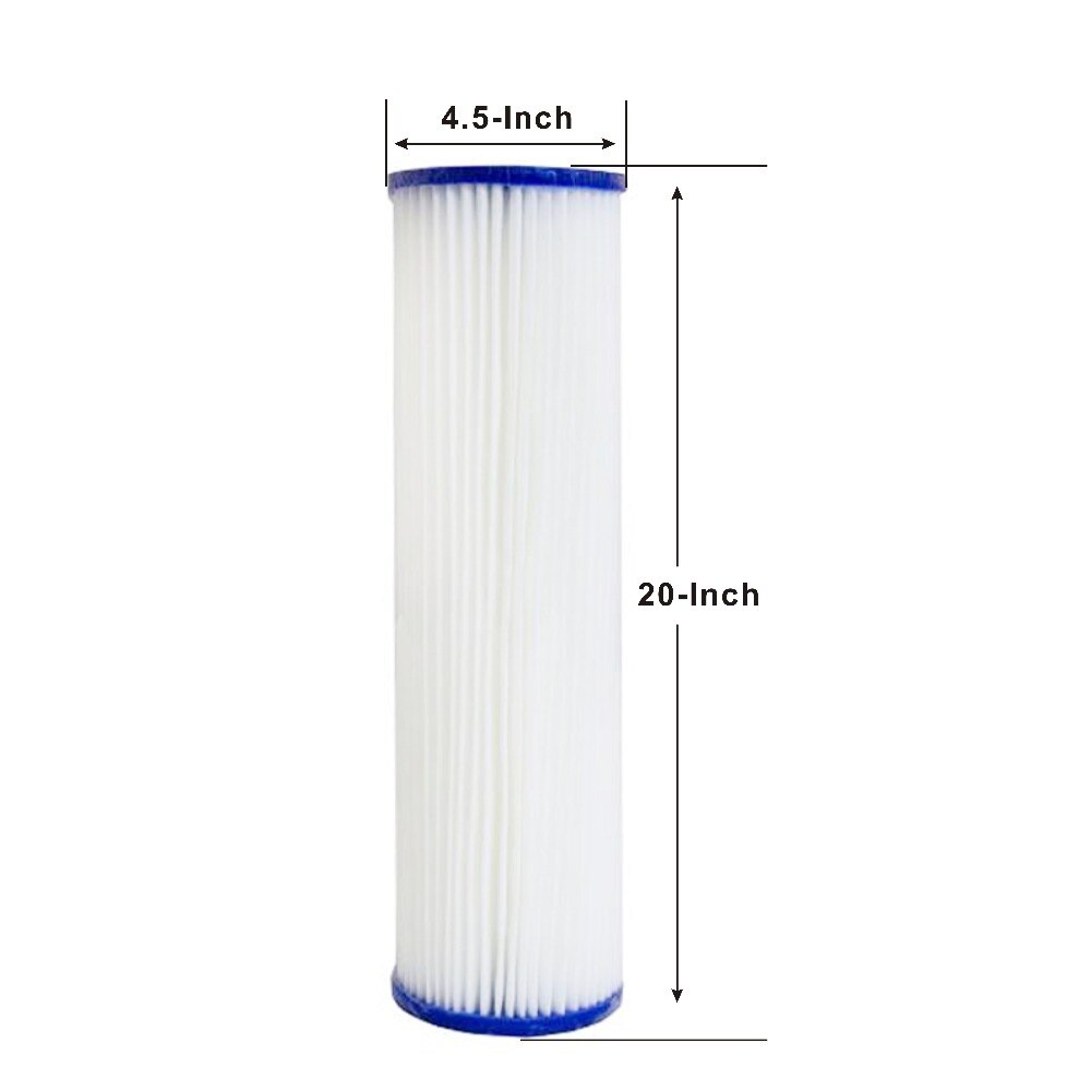 20 Micron - High Flow Whole House Sediment Pleated Filter Cartridge, Washable 20" L x 4-1/2" OD Big Blue Water Filter