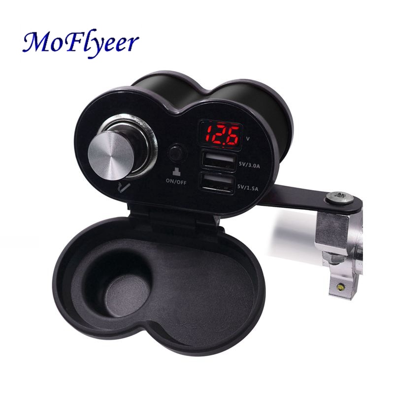 Moflyeer vedenpitävä 5.0 moottoripyörän usb laturi puhelin 12v/24v tupakansytyttimen pistoke kaksois usb  qc 3.0 moto laturi led volttimittari