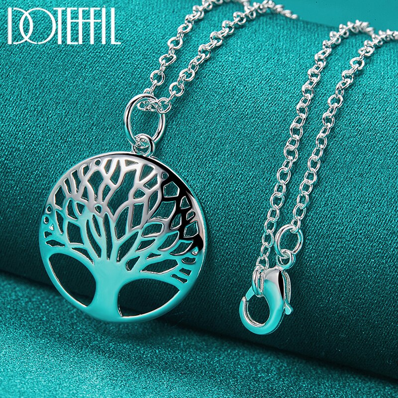 DOTEFFIL-collar con colgante redondo de árbol para mujer, de Plata de Ley 925, cadena de 16-30 pulgadas, joyería de compromiso de boda a la