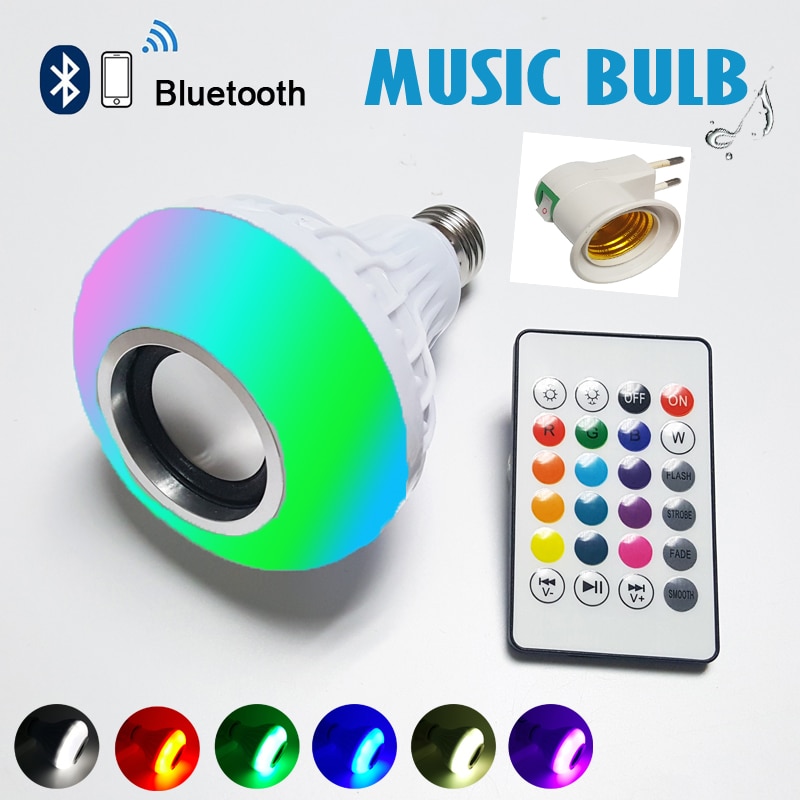 E27 Led Lamp Draadloze Bluetooth Speaker Lamp Muziek Dimbare Led Lamp bombillas Led24 Keys Afstandsbediening + EU plug