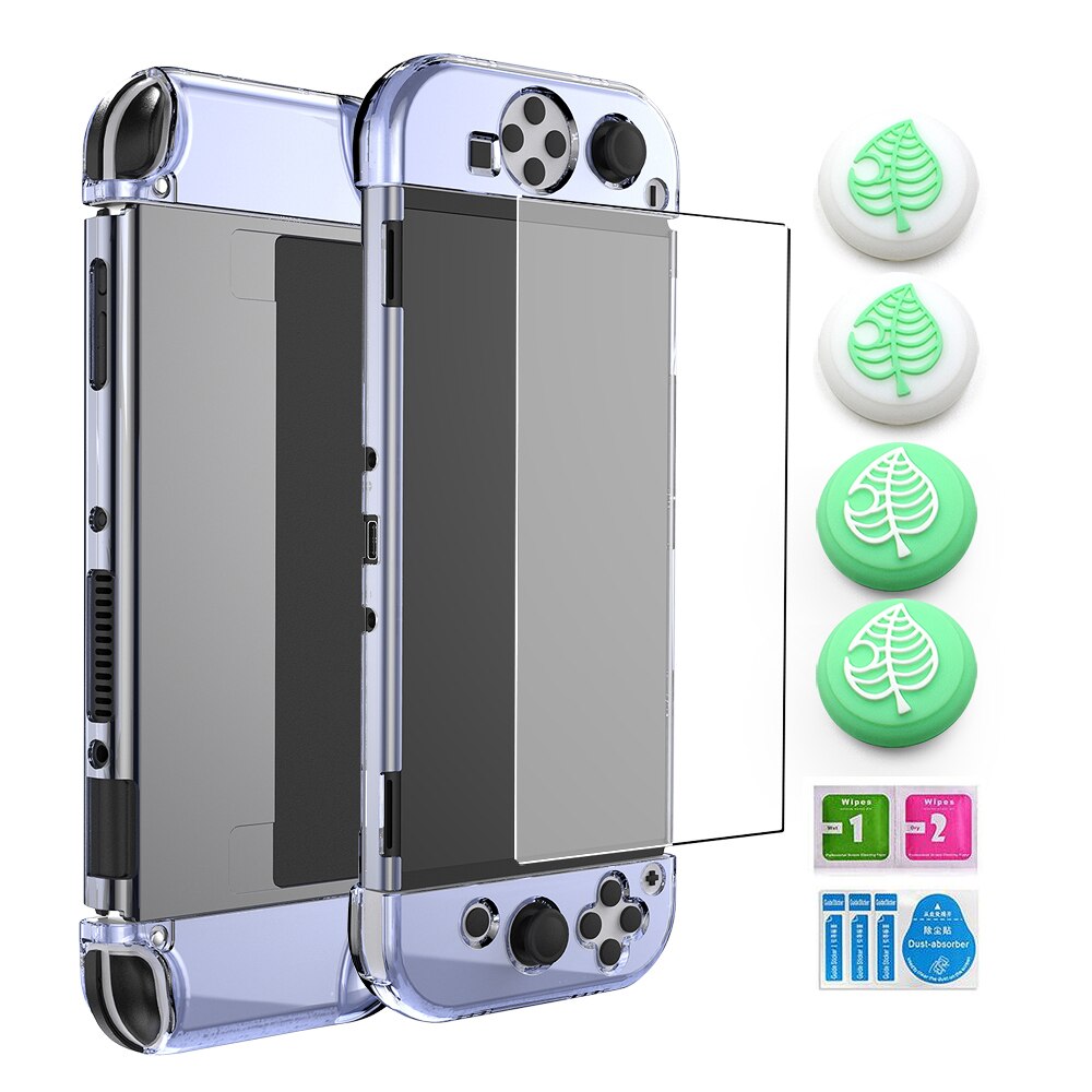Hard Shell Micro-Frosted Cover Case Voor Schakelaar Oled &amp; Joycon Controller Game Accessoires 4 Thumb Grip Cap En screen Protector: Goud