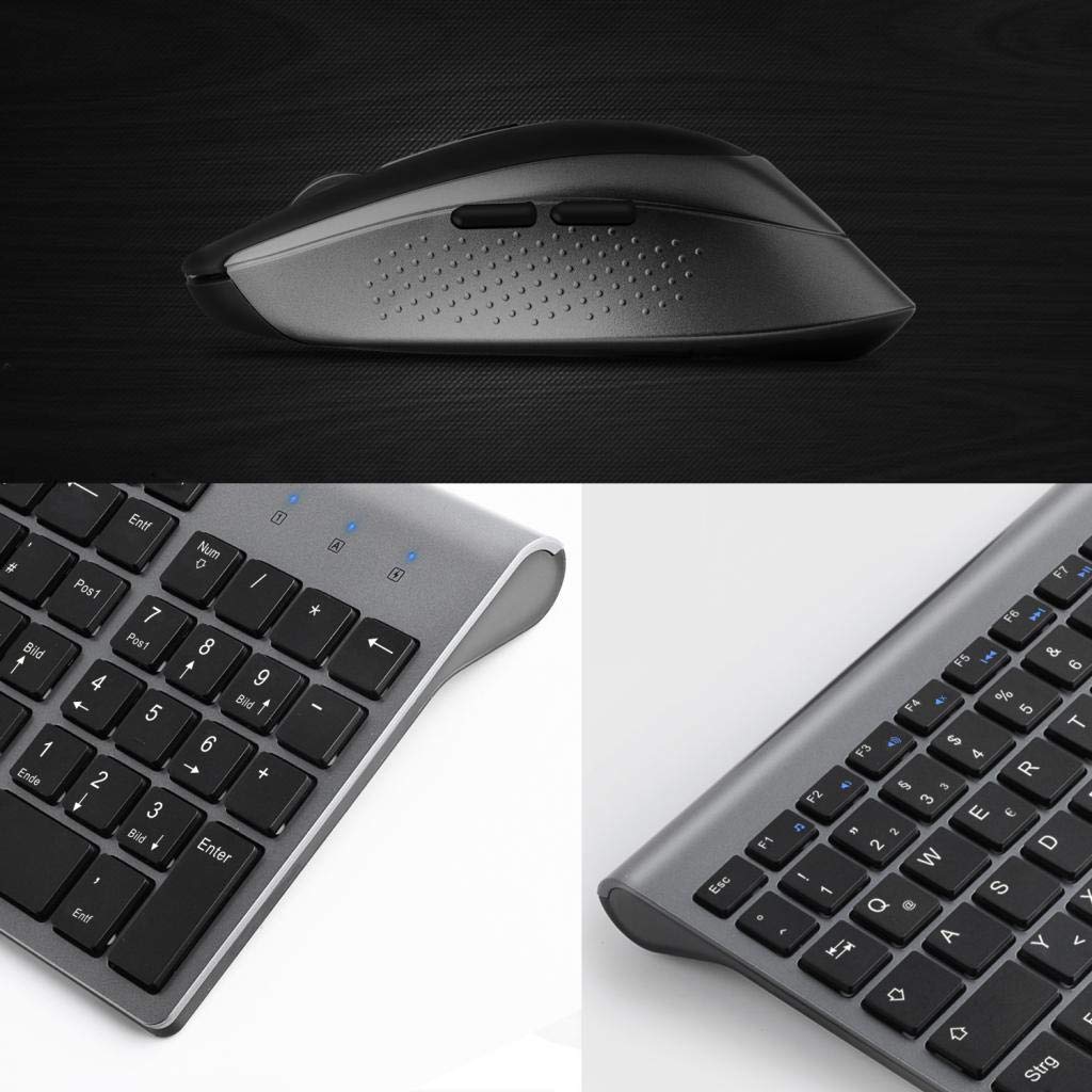 Wireless Keyboard And Mouse 2.4G Stable Connection. Ergonomic .Set with Multimedia Keys For Computer,“QWERTZ”German Layout
