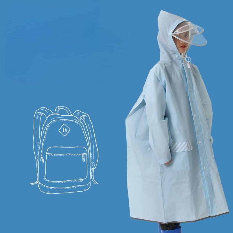 Poncho imperméable en EVA pour enfants, sac d'école de couleur unie, une pièce, long épais pour écoliers de randonnée