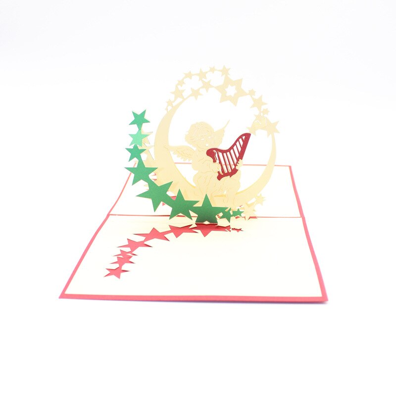 10pcs/lot! Happy Birthday! Handmade 3D Paper Birthday Greeting Cards Birthday Angel in the Moon playing music