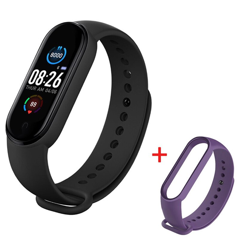 M5 Smart Watches Bluetooth Bracelet Sport Fitness Tracker Pedometer Heart Rate Monitor SmartBand Wristband for Android IOS: add purple strap