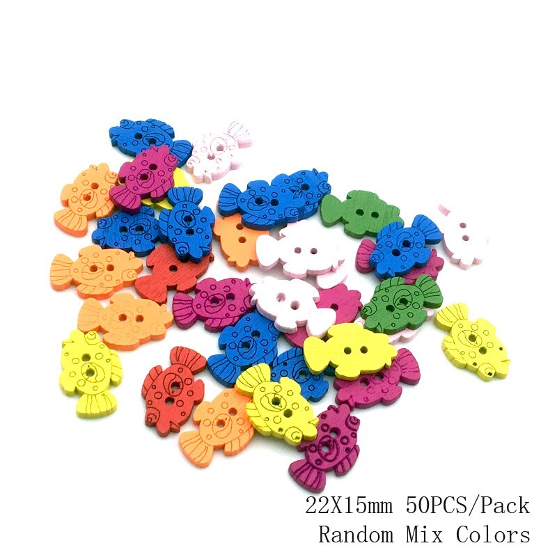 Vêtements de couture pour enfants, 50 pièces, 2/4 trous, boutons mixtes en bois, accessoires multicolores, forme mixte Animal/fleur, bricolage, Scrapbooking13-25mm: SC202  22X15mm