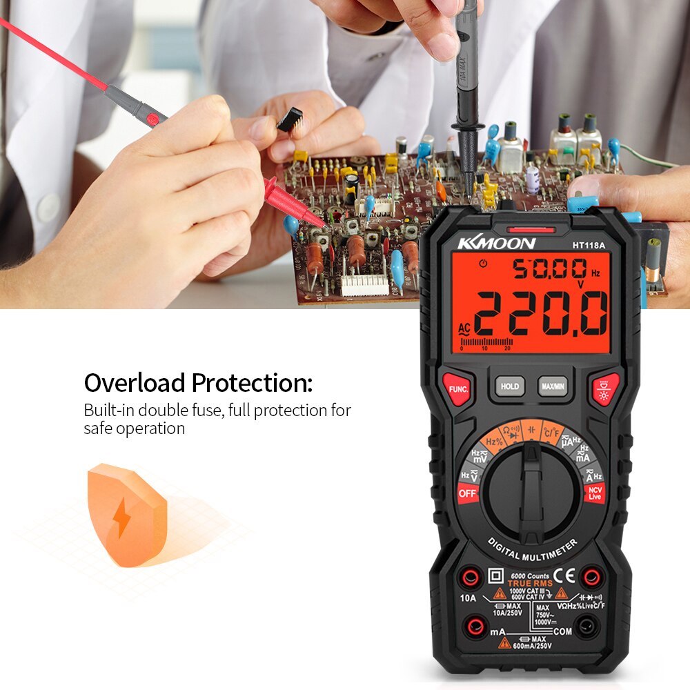 KKmoon HT118A Digital Multimeter Auto Range Multi-meter 6000 Counts True RMS Measuring AC/DC NCV Test Diode Digital Multimeter