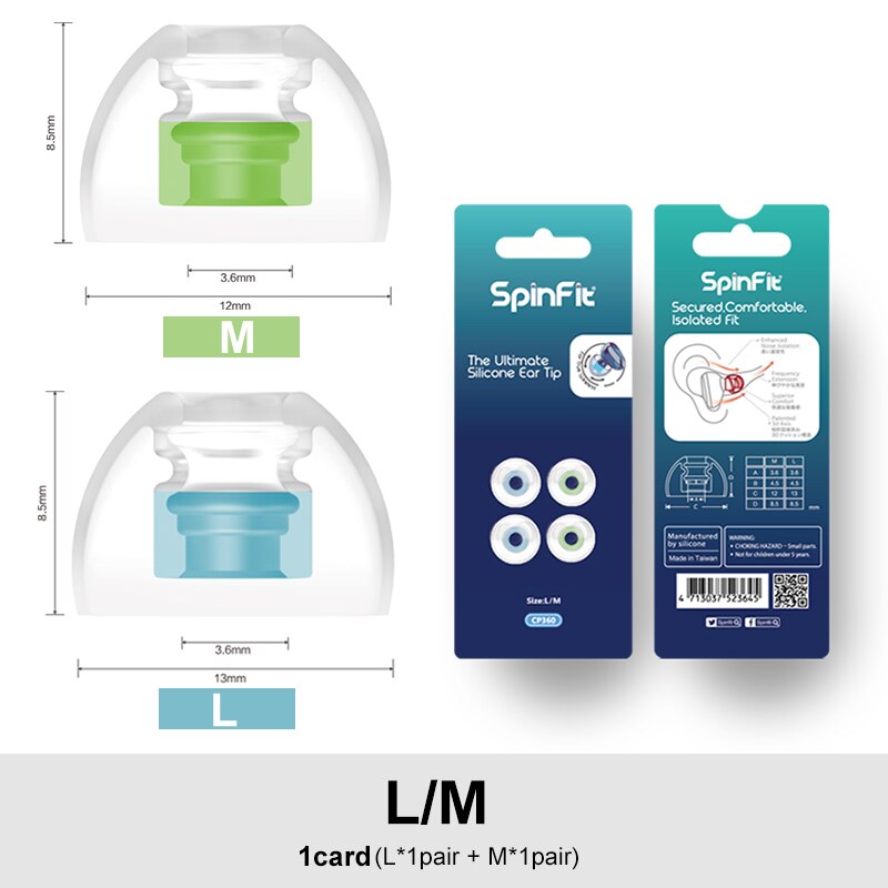 Dunu spinfit cp360 silicone eartips para verdadeiro fone de ouvido sem fio bluetooth 1 cartão/2 pares inclui dois tamanhos (pequeno/extra pequeno)