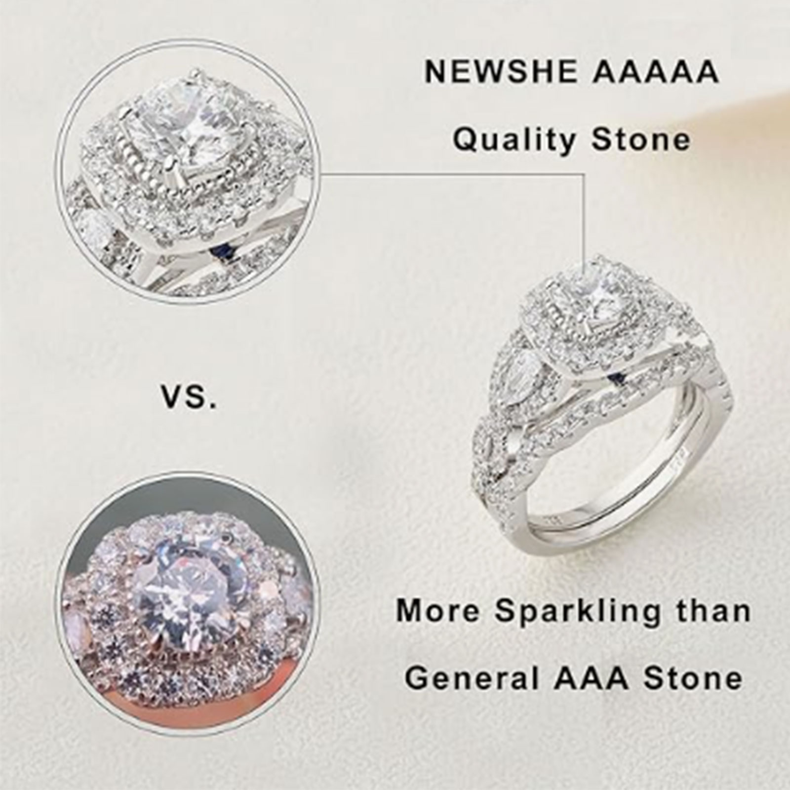 Newshe 2 sztuk pierścionek zaręczynowy ślub zestaw pierścieni dla kobiet 925 Sterling Silver 2.4Ct okrągły gruszka biały Cz rozmiar 4-13