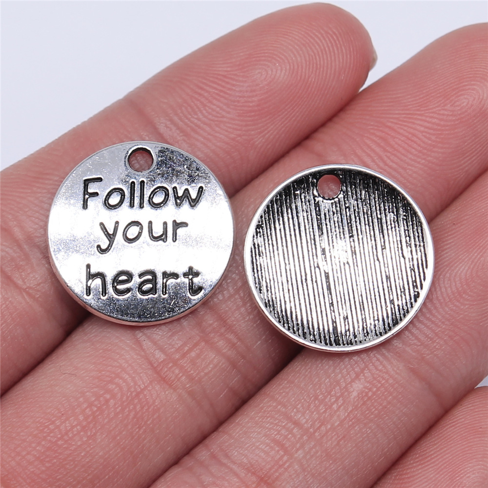 10pcs Round Inspire Nameplate Live Laugh Love Live Your Dream Never Give Up Karma Charms For Jewelry Making Diy Crafts Making: Gold-color