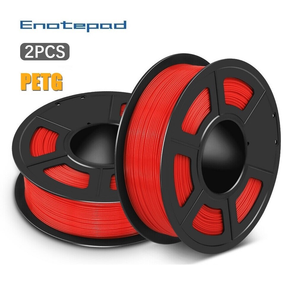 Enotepad PETG 3D Printer Filament Combo 2Rolls/Set 1.75mm Black Color PETG 3D Filament Consumables 1KG/2.2LBS: PETG-RD-2KG