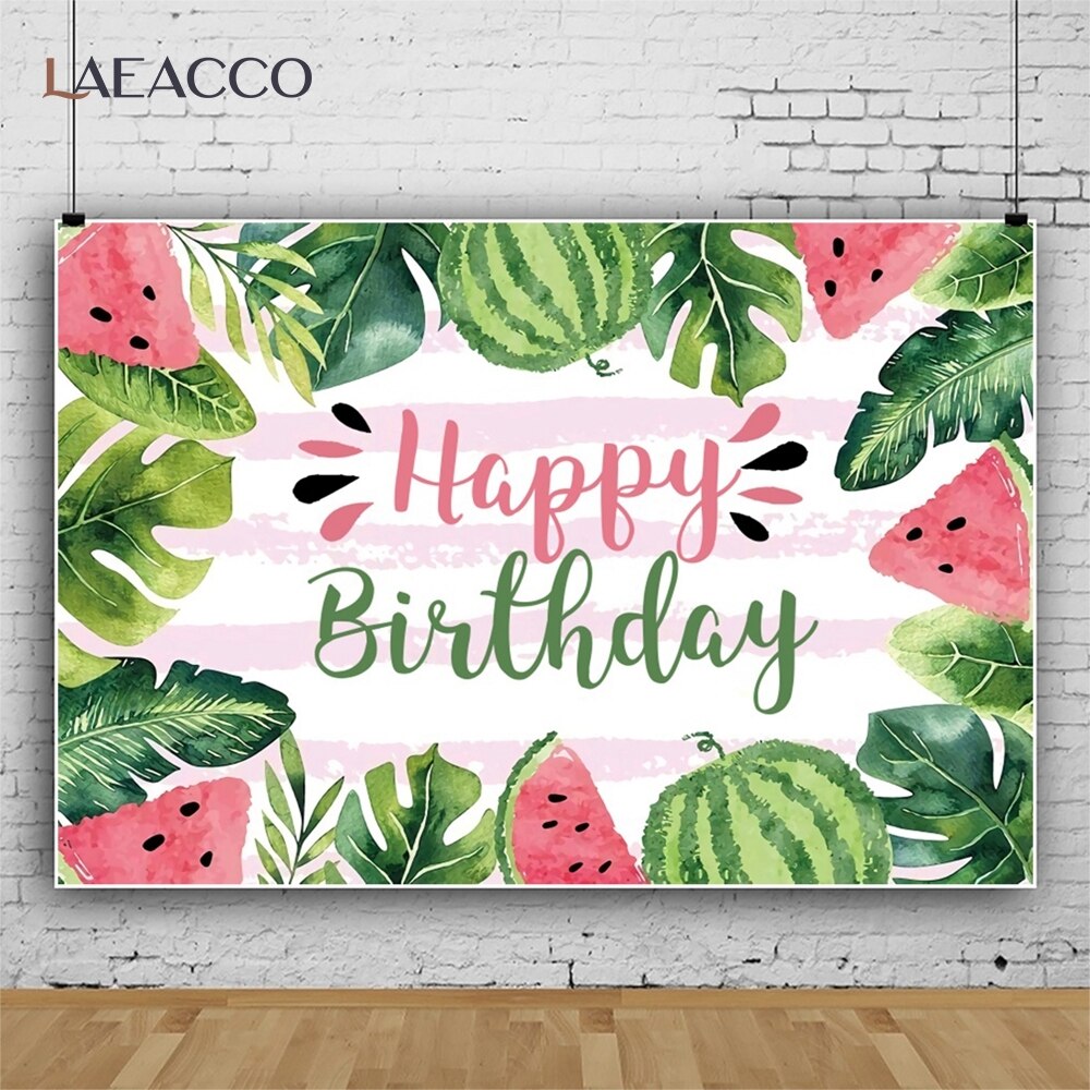 Laeacco urodziny Photophone paski arbuz tropikalne liście lato fotografia tła niemowlę prysznic Backdrops zdjęcie studio