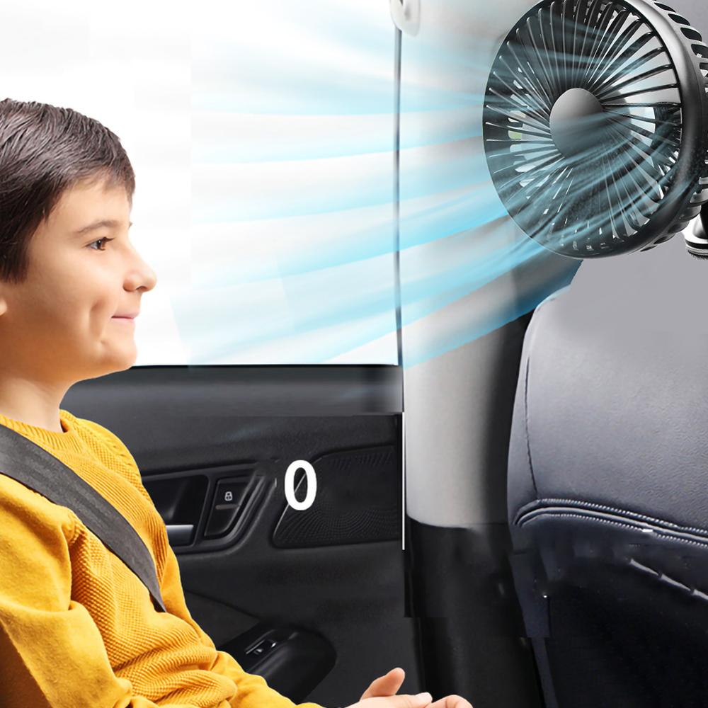 2 Style USB Car Fan Suction Cup Car Seat Back Single Head Car Fan 12V24V Universal Large Wind Three Speed Control USB Car Fan L1