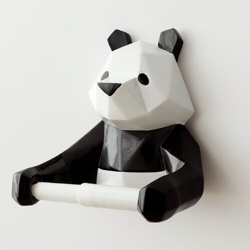 Home Decoration Wall-mounted Tissue Holder Cartoon Animals Tissue Box Panda Bear Resin Paper Roll Holder Toilet Paper Holder: panda black