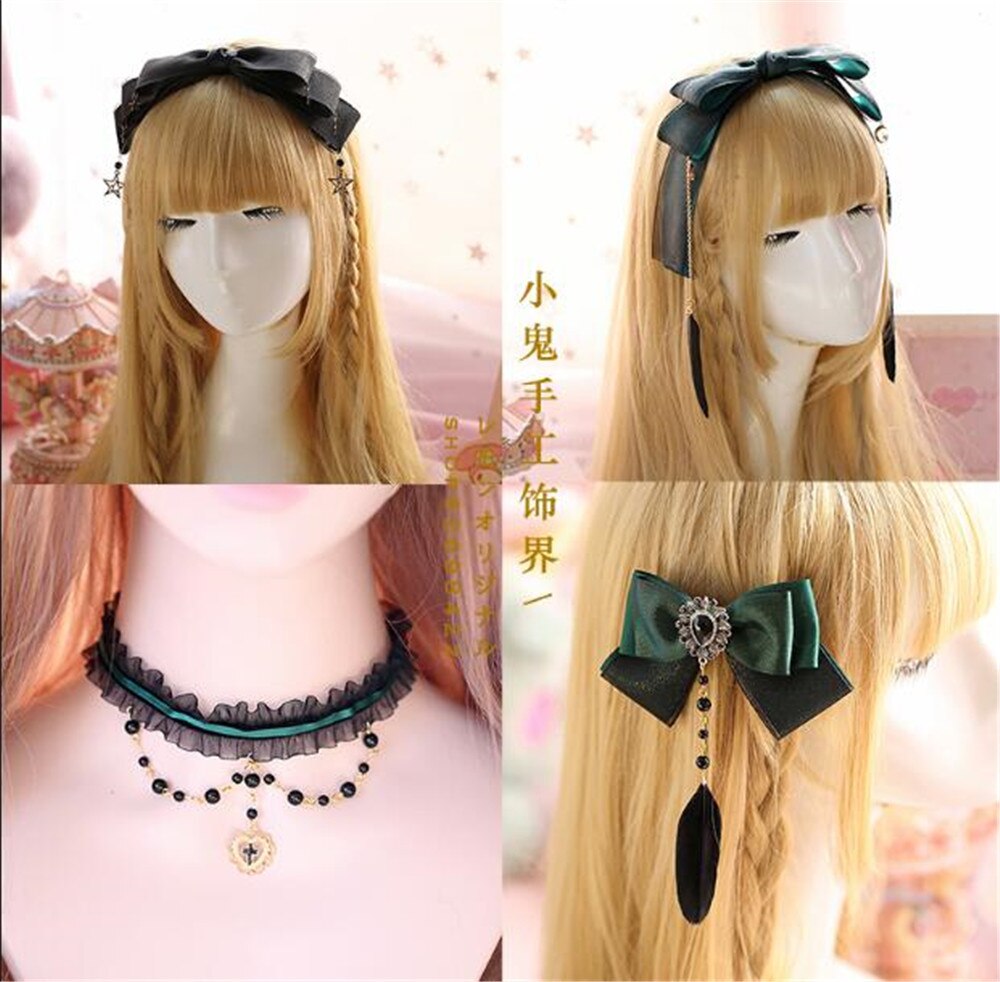 Adorno de encaje Lolita gótico verde oscuro KC horquilla para el pelo accesorios para el cabello hechos a mano tocado para mujer B464 B474