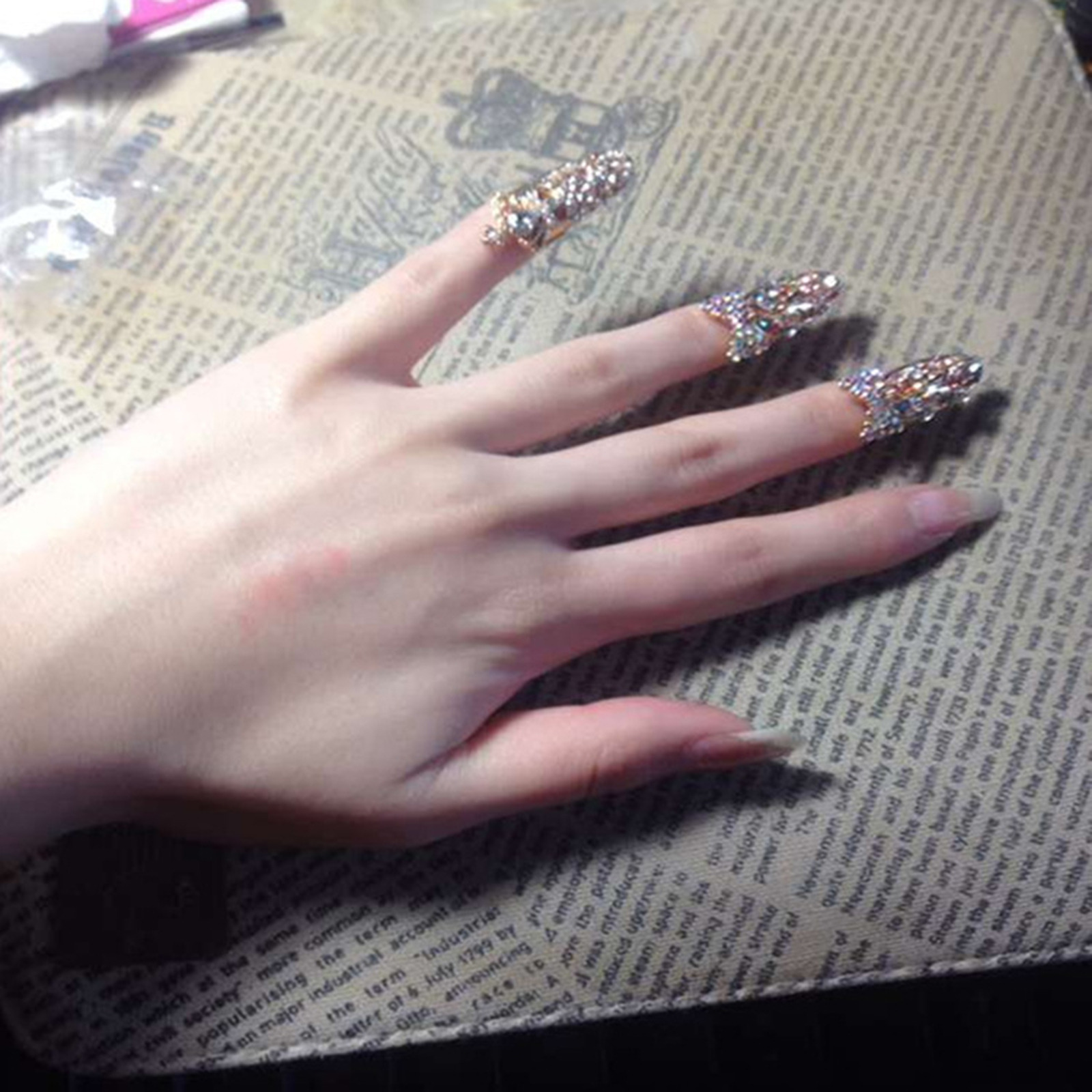 Trendy krone finger negle ringe til kvinder pige dame justerbar åbning ring fingernegl beskyttende kvindelige smykker