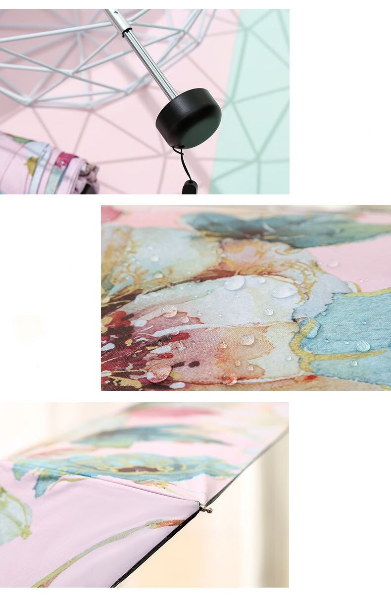 Sombrilla plegable ultraligera con Floral para mujer, paraguas plegable con cinco pliegues, protección solar, UV