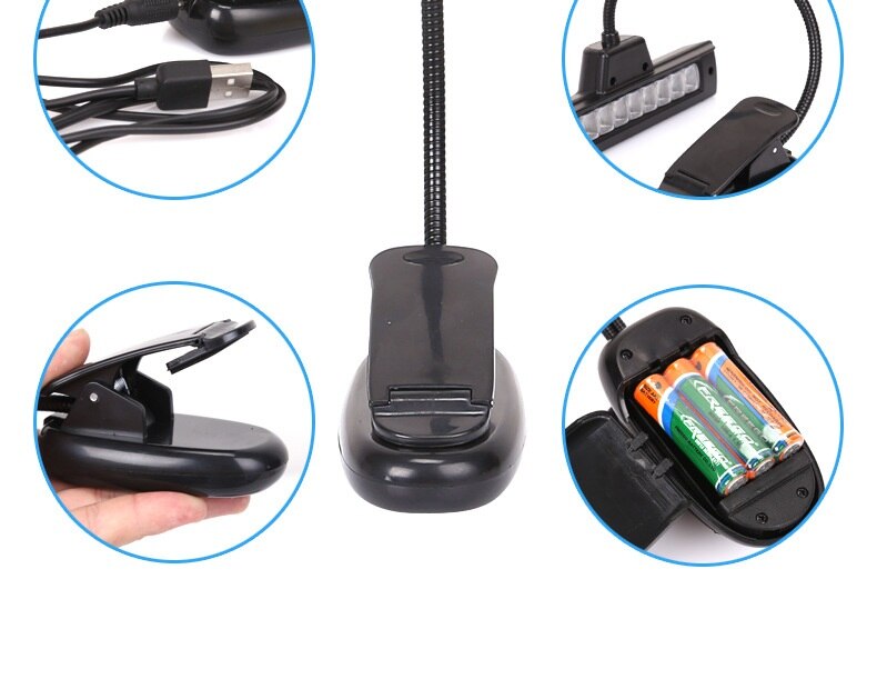 Kindle-Lámpara de luz LED blanca para lectura, soporte de partituras, ideal para decoración de escenario, incluye Cable USB, 10 LED