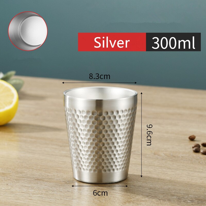 Stackable Stainless Steel Beer Cups Unbreakable Drinkware Bar Mug Double Layer Mugs Coffee Tea Cup: Silver 300ml