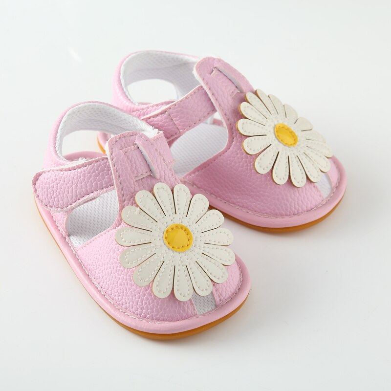 Sandalias de suela suave para bebé niña, zapatos de cuna de girasol, zapatos para bebé, niña, Prewalker, suela dura, zapatos exteriores: Rosa / 0-6 meses