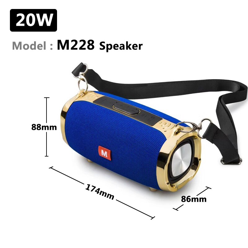 Wireless Bluetooth Speaker Outdoor Portable Subwoofer Colum 3D Stereo Soundbar 4000mAh Battery Music 48 Hours FM / Aux / TF: 20W M228 Blue