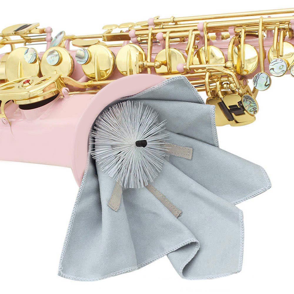 Sax Saxophone Cleaning Cloth Tools with Brush Weighted Cord Woodwind Saxophone Instruments Cleanable Cloth