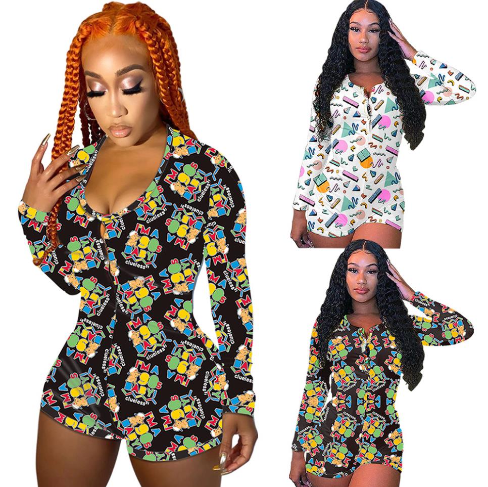 Vrouwen Een Stuk Pyjama Set Lente Herfst Casual Sexy Slanke Sexy Lange Mouwen Shorts Rompertjes Playsuit Nachtkleding Homewear Onsies