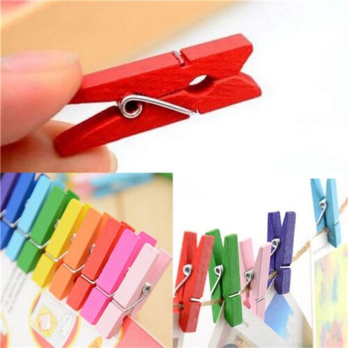 50 stuks mini-papieren fotohangers, gekleurde houten knutselknijpers, kledingklemmen, wasknijpers voor wenskaarten 30mm