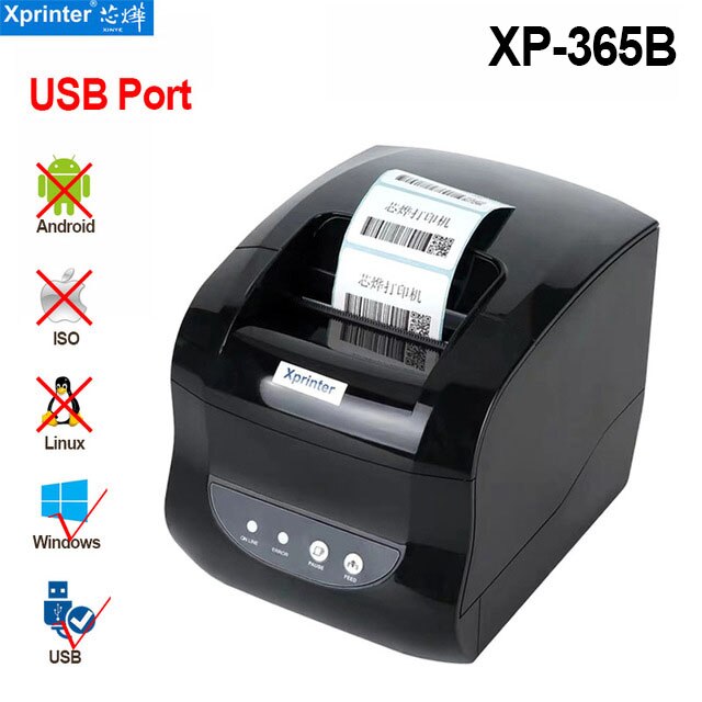 Xprinter Label Barcode Printer Thermal Receipt Printer Bar Code Printer 20mm-80mm XP-365B Price Sticker Printer Barcode Maker: 365B USB / UK plug